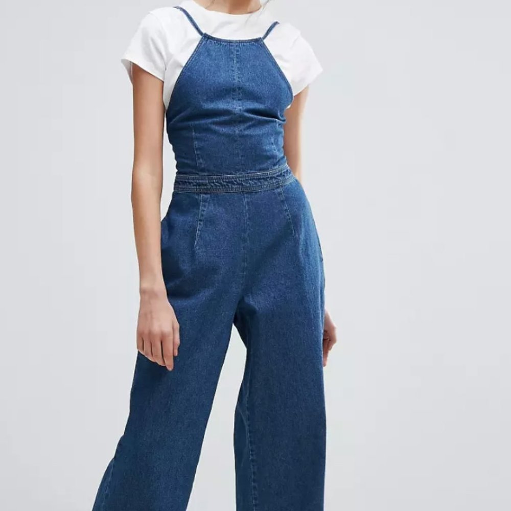 ASOS tie-back halter denim jumpsuit size 12